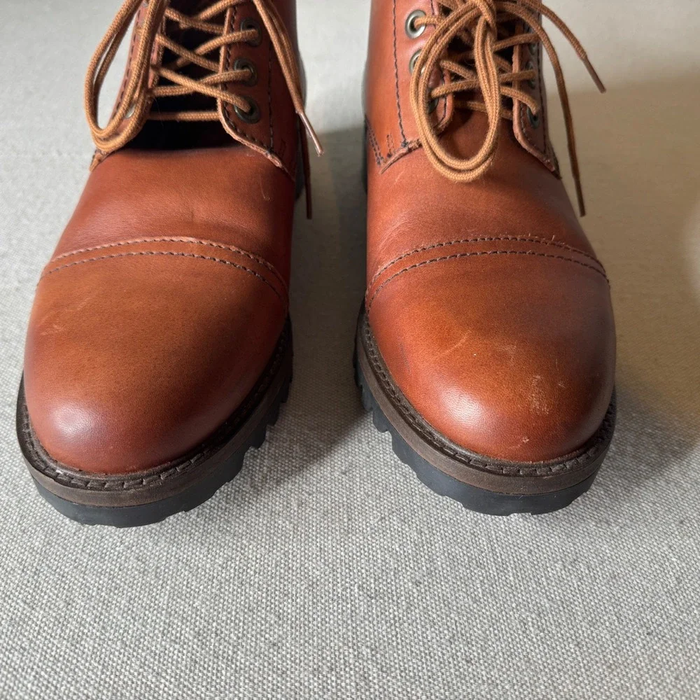 Patina Footwear Mens Leather Cap Toe Combat Boots Brown BP2123691 Size 9.5